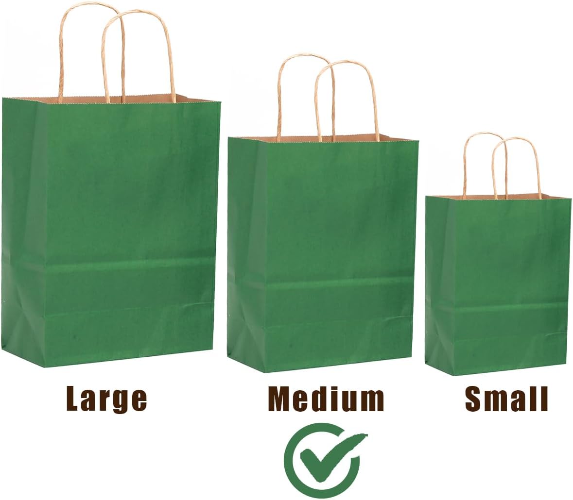 qiqee 32-Packs Deep Green Paper Gift Bags with Handles Bulk 7.6"x4.75"x10.5" Medium Size Gift Bags Multiple Uses