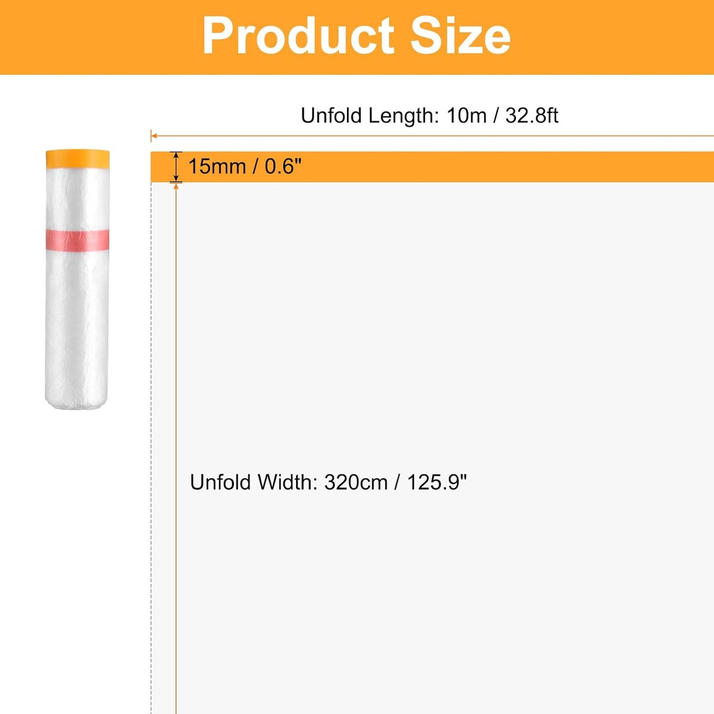 HARFINGTON Pre-Taped Masking Film 126" x32.8ft Double Adhesive Tape and Drape Painters Plastic Drop Cloth Film with Tape Plastic Sheeting for Automotive Painting Covering