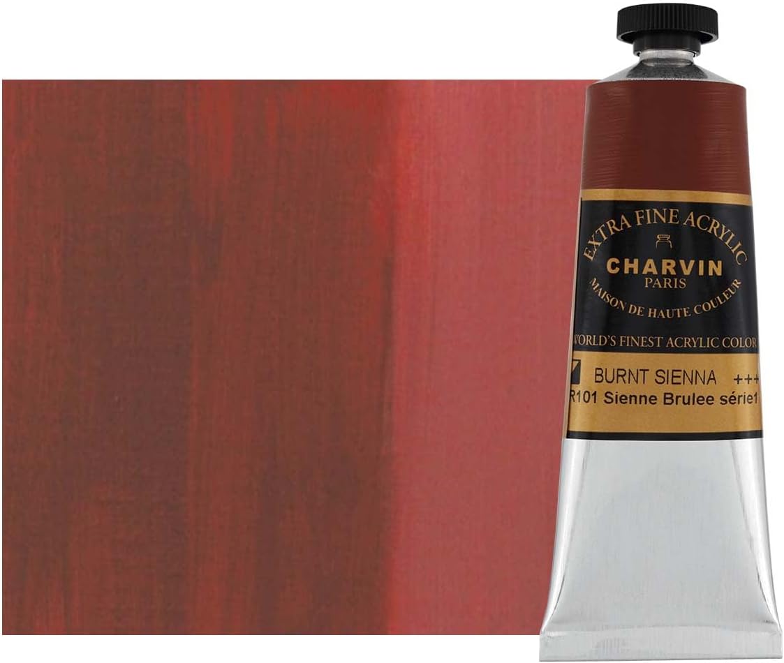 Charvin Extra Fine Professional Acrylic Paint - Burnt Sienna, 60ml Tube, Triple-Milled, Lightfast Pigments, Open Stock Artist Acrylic Paints in Nature-Inspired Hues