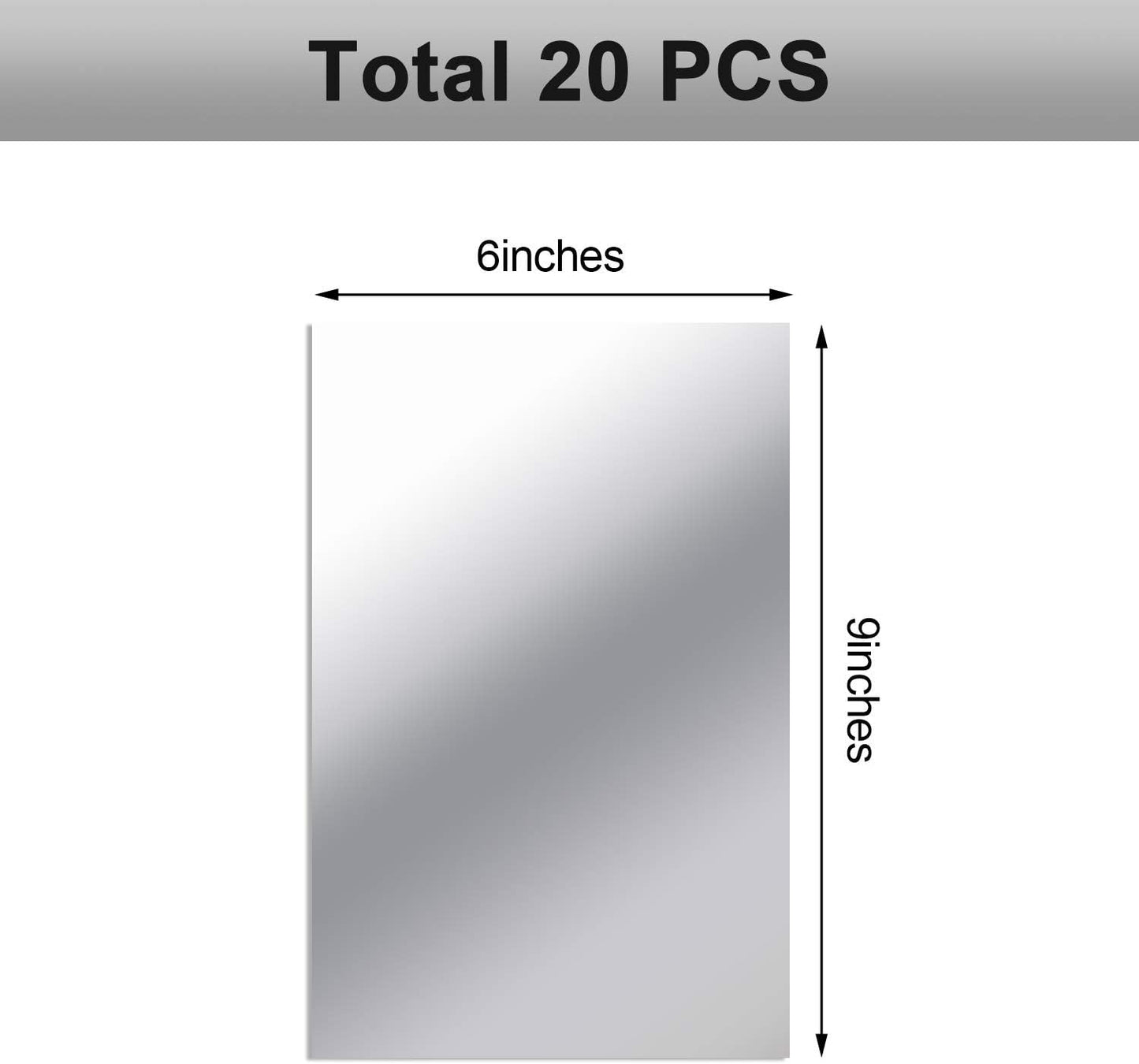 BBTO 20 Pcs Mirror Sheets, 6''x 9'' Self Adhesive Non Glass Cut to Size Mirror Stickers Tiles, Safe Unbreakable Plastic Small Frameless for Classroom, Childroom & DIY Craft