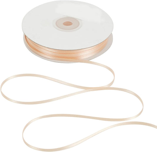 HUIHUANG Thin Satin Ribbon 1/8 inch x Continuous 100 Yards Roll Double Face Peach Satin Ribbon for Crafts, Gift Wrapping, DIY Bows, Invitation Card, Tag Decoration, Ornaments Decor