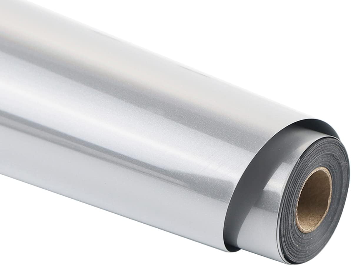 guangyintong Reflective Light Grey Heat Transfer Vinyl HTV Rolls, 12" x 8ft Reflective Iron on Vinyl for T-Shirts, Light Grey HTV Vinyl for All Cutter Machine Easy to Cut & Weed for HTV DIY Design