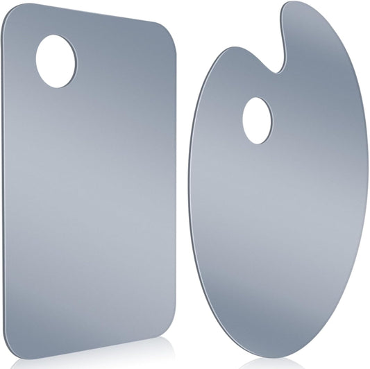 Honoson 2 Pack 11.8 x 7.9 Inch Acrylic Paint Palette with Thumb Hole Clear Paint Pallet, Easy to Clean Non Stick Artist Pallet for Oil Watercolor Craft DIY Painting Palette (Square and Oval)