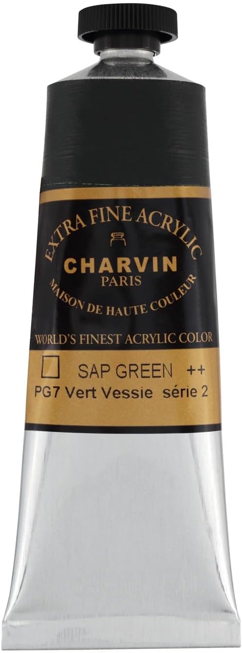Charvin Extra Fine Professional Acrylic Paint - Sap Green, 60ml Tube, Triple-Milled, Lightfast Pigments, Open Stock Artist Acrylic Paints in Nature-Inspired Hues