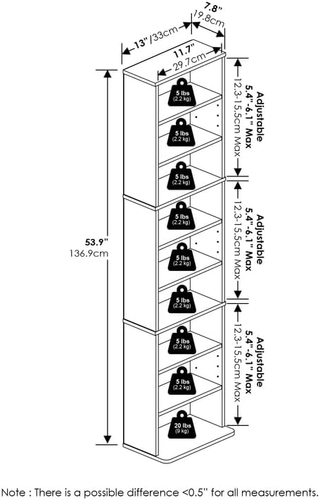 Adjustable Shelves Multimedia Storage Tower Rack with Spacious Media Organization, Durable Design, Versatile Rack for DVDs, CDs, Games, and More White/9 Tier
