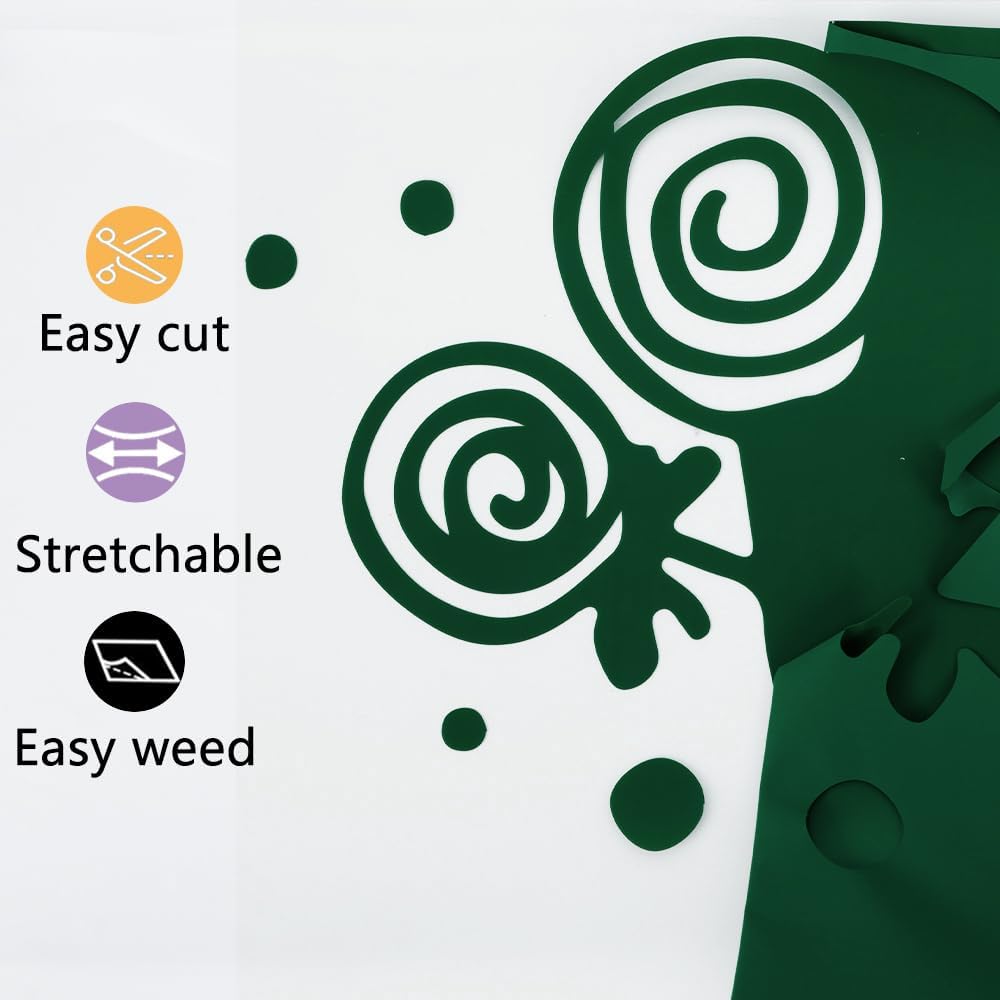 guangyintong Dark Green Heat Transfer Vinyl HTV Rolls, 12" x 8ft Dark Green Iron on Vinyl for T-Shirts Glossy Surface HTV Vinyl for All Cutter Machines Easy to Cut & Weed for Heat Vinyl Design