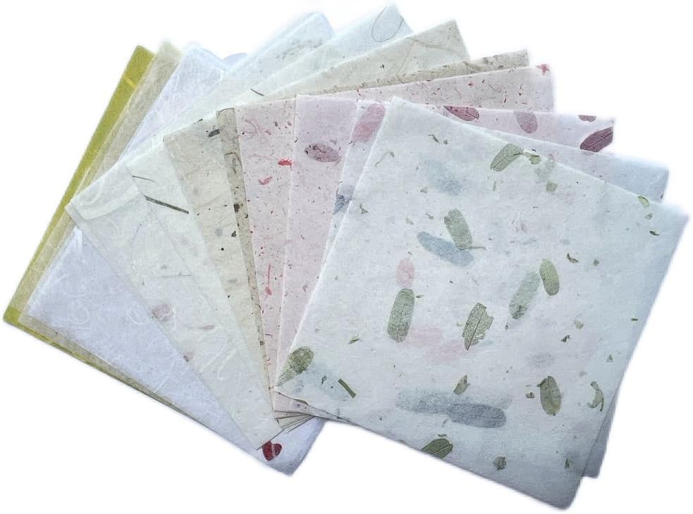4" x 4" 50 Designs 50 Sheets Natural Fiber Tamarind Leaves,Banana Bark Mulberry Paper Sheets Art Tissue Washi Paper Design Craft Art Origami Suppliers Card Making (Mixed Colors,Tamarind Leaves etc.)