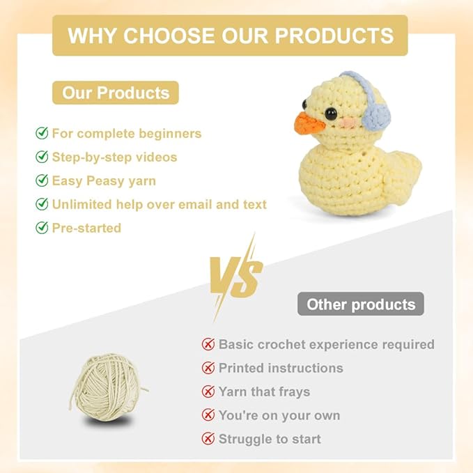 Crochet Kit for Beginners - Amigurumi Animal Crochet Kit with Video Tutorial | Complete DIY Starter Kit for Adults, Teens & Kids | Creative Craft Gift for Handmade Doll Making (Yellow Duck)