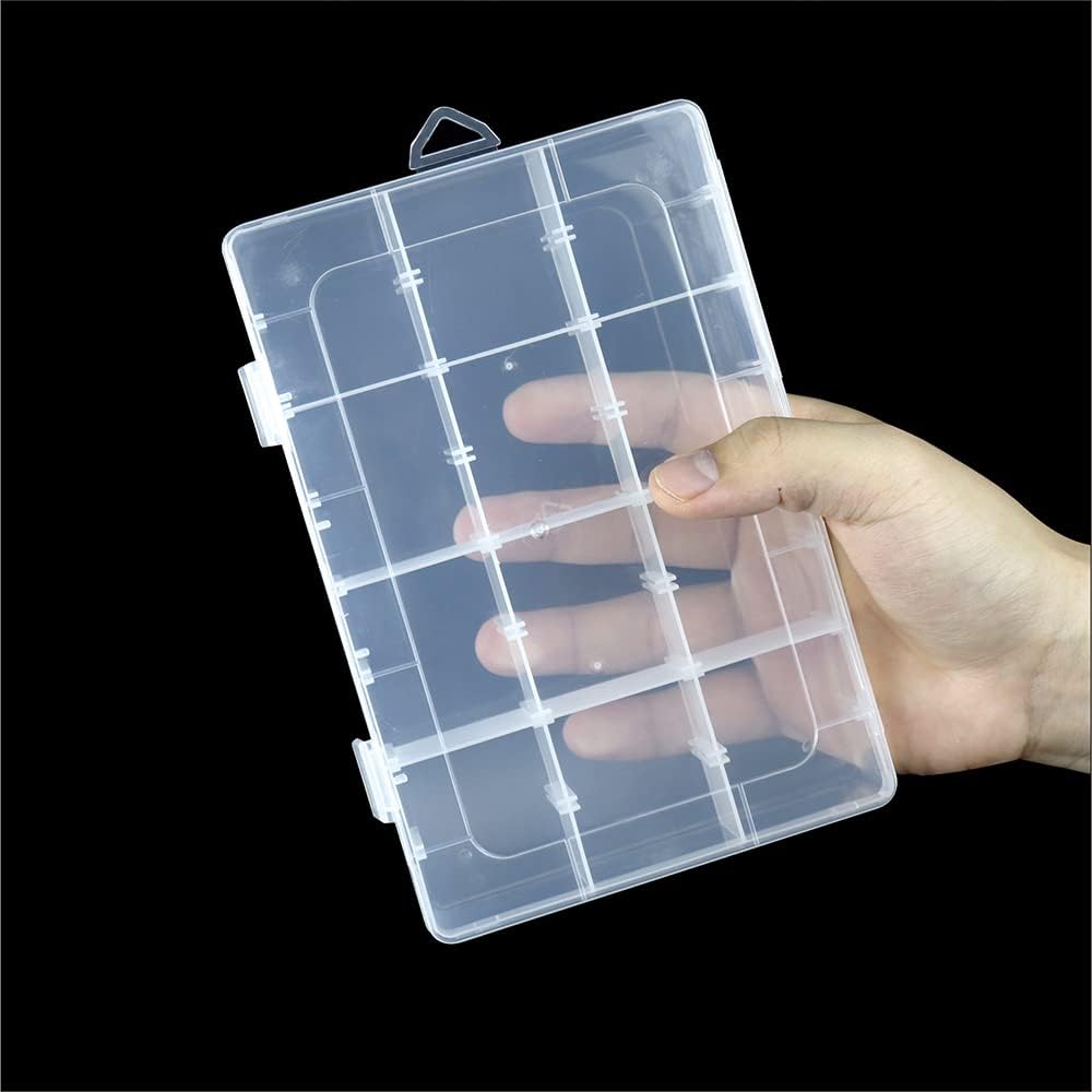 6 Pack Organizer Box with Parkical Adjustable Dividers, 12 Grids Plastic Storage Container for Jewelry, Craft DIY, Bead Organizer, Sewing, Dip Powder, Hair Accessories
