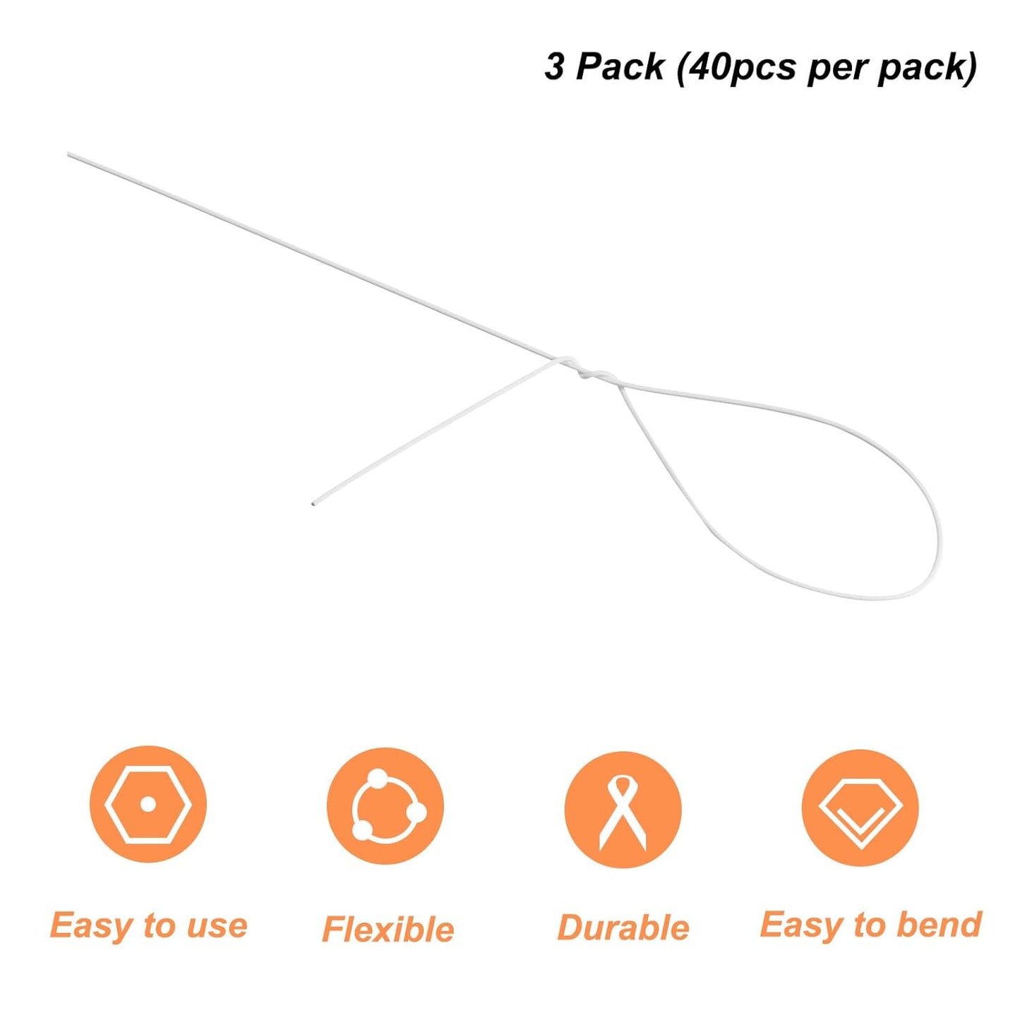 PATIKIL 32 Inch 22 Gauge Floral Stem Wire, 3 Pack/120 Pieces Bouquet Stem Paper Wrapped for DIY Crafts Flower Arrangements, White