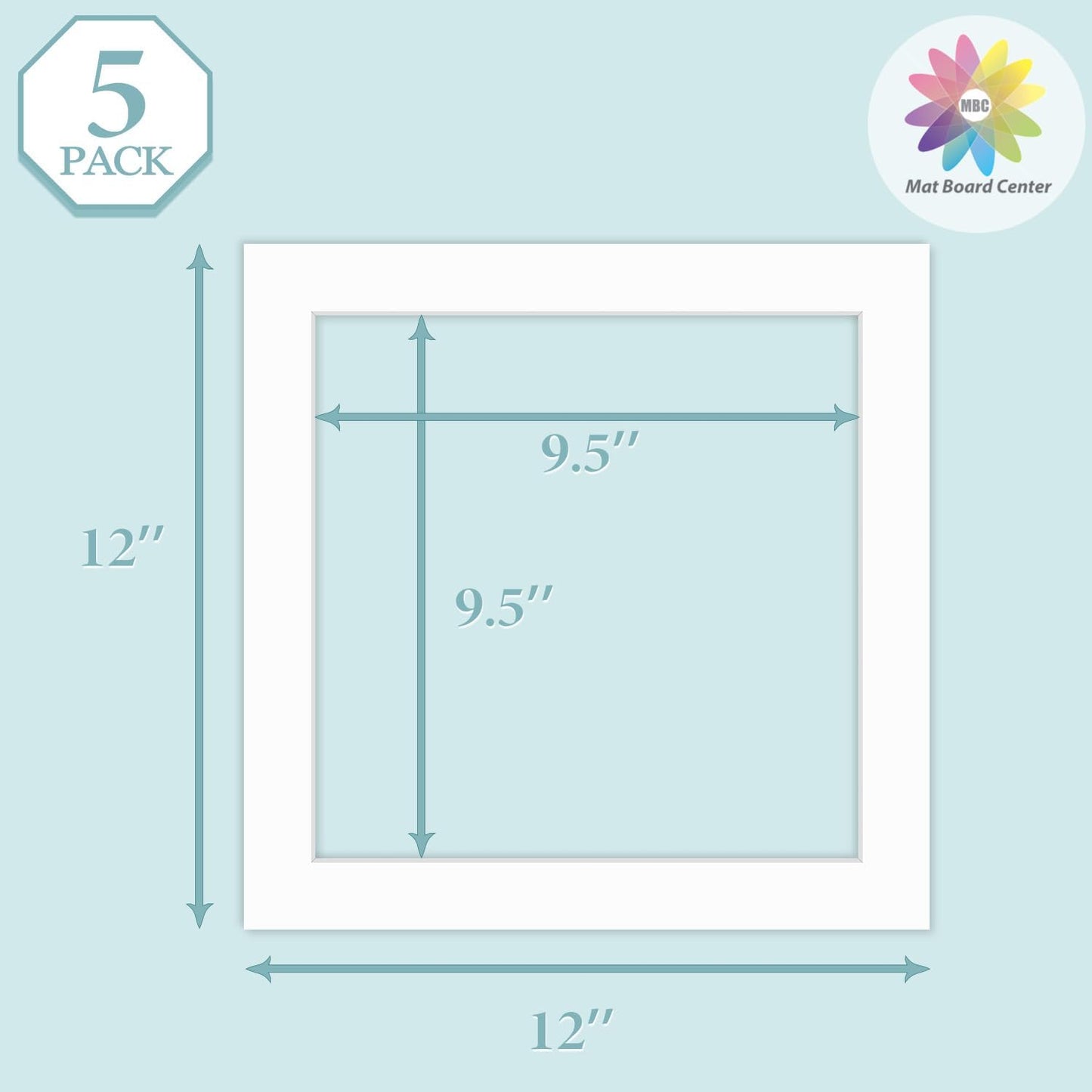 MBC Mat Board Center, 5 Pack 12x12 for 10x10 White Picture Mats Frame Mattes, Bevel Cut, Acid Free, 4-ply Thickness