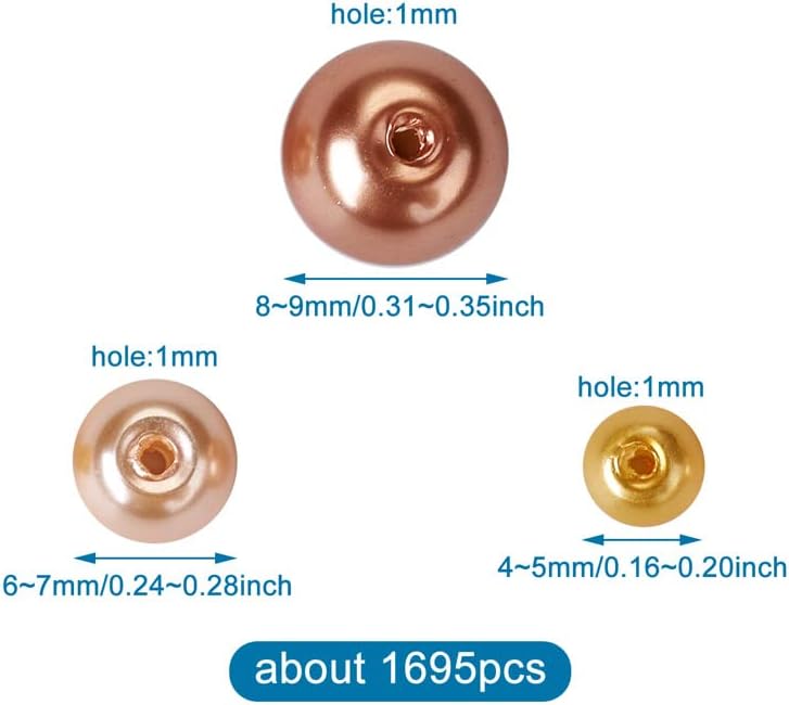 About 1695Pcs 4/6/8mm Glass Pearl Beads Pearlized Beads Multi Colors Round Spacer Beads for DIY Craft Jewelry Making Hole: 1mm, Mixed Gold