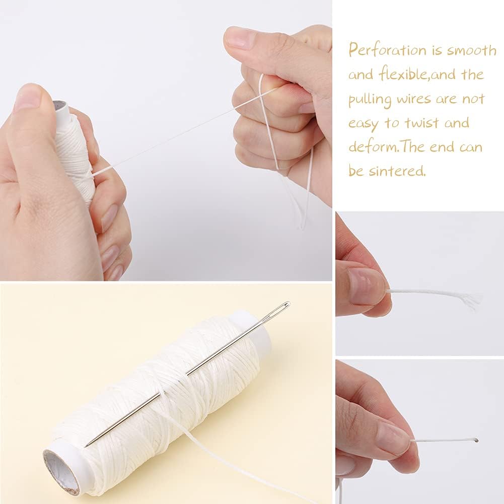 Ftyiwu Waxed Thread, Upholstery Needle and Thread 32 Yards with 7PCS Hand Sewing Needles for Home Upholstery Carpet Canvas Repair Leather Sewing (White)