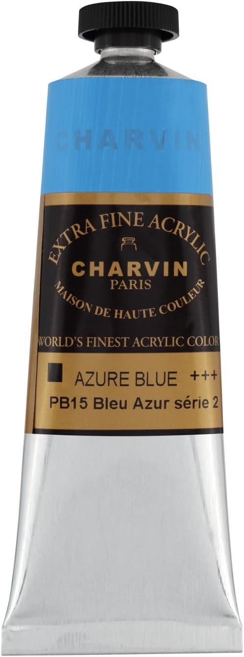 Charvin Extra Fine Professional Acrylic Paint - Azure Blue, 60ml Tube, Triple-Milled, Lightfast Pigments, Open Stock Artist Acrylic Paints in Nature-Inspired Hues