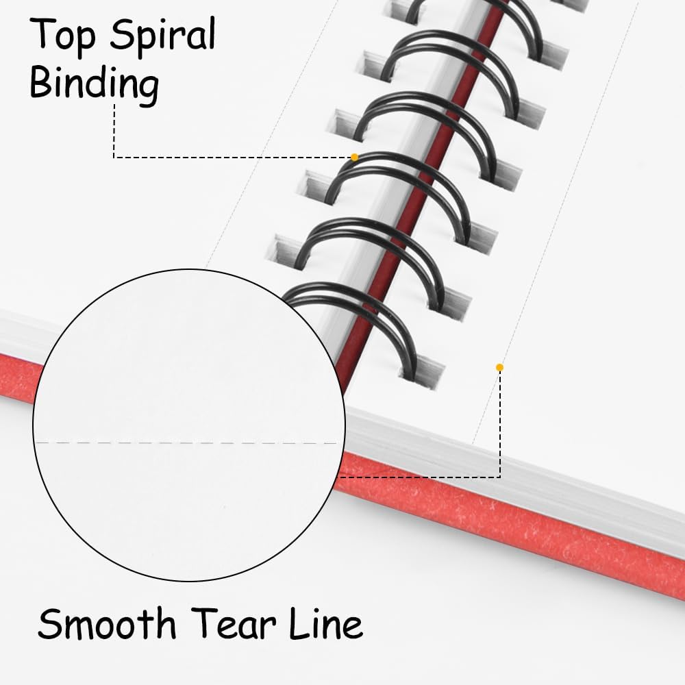 8.3x5.8 Sketch Book, Top Spiral Bound Sketch Pad, 60sheets 92lb/150gsm Bright White Paper, Acid-Free Mixed Media Paper for Painting, Dawing & Art Supplies. B-Red