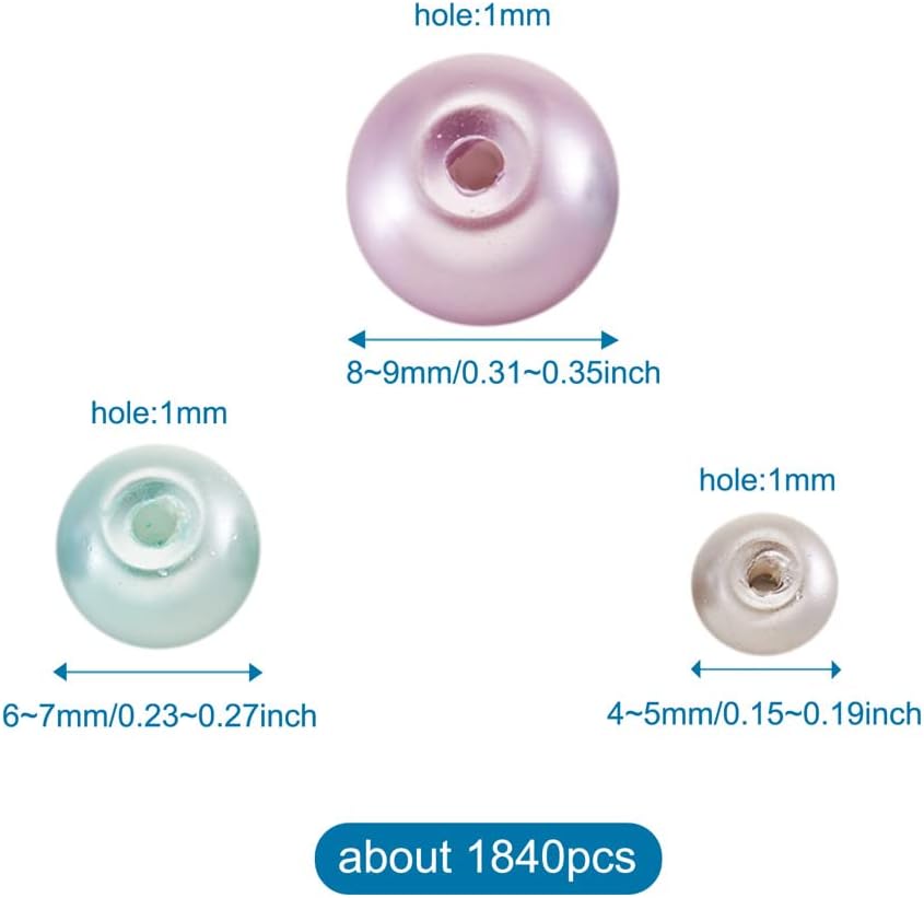 About 1840Pcs 4/6/8mm Glass Pearl Beads Pearlized Beads Multi Colors Round Spacer Beads for DIY Craft Jewelry Making Hole: 1mm, Mixed Purple & Grey & Turquoise