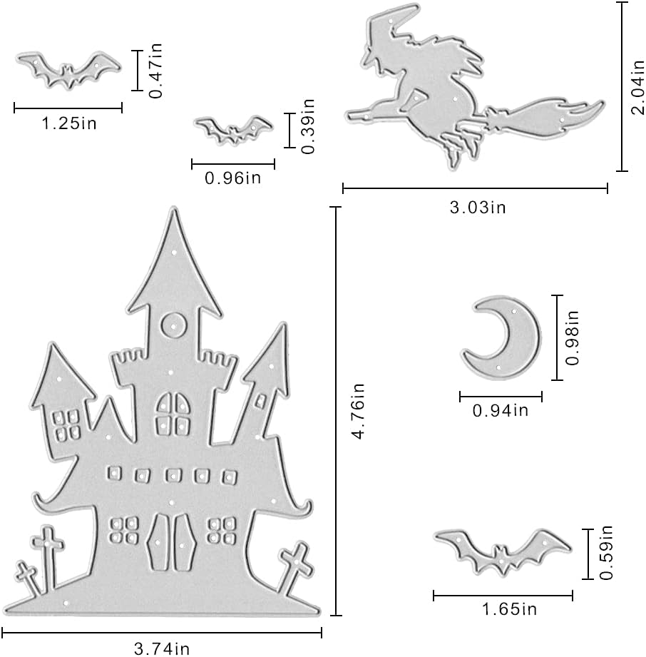 Metal Die Cuts Halloween Castle Witch Bat Cutting Dies Embossing Stencil Template for Card Making Scrapbooking Paper Craft Album Stamps DIY Decor