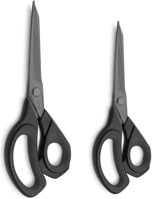 LIVINGO 2 Pack Sewing Fabric Scissors: Titanium Coated Forged Sharp Heavy Duty Shears All Purpose for Tailor Dressmaking Crafting Cutting Clothes Leather, 8.5" & 9.5", Black