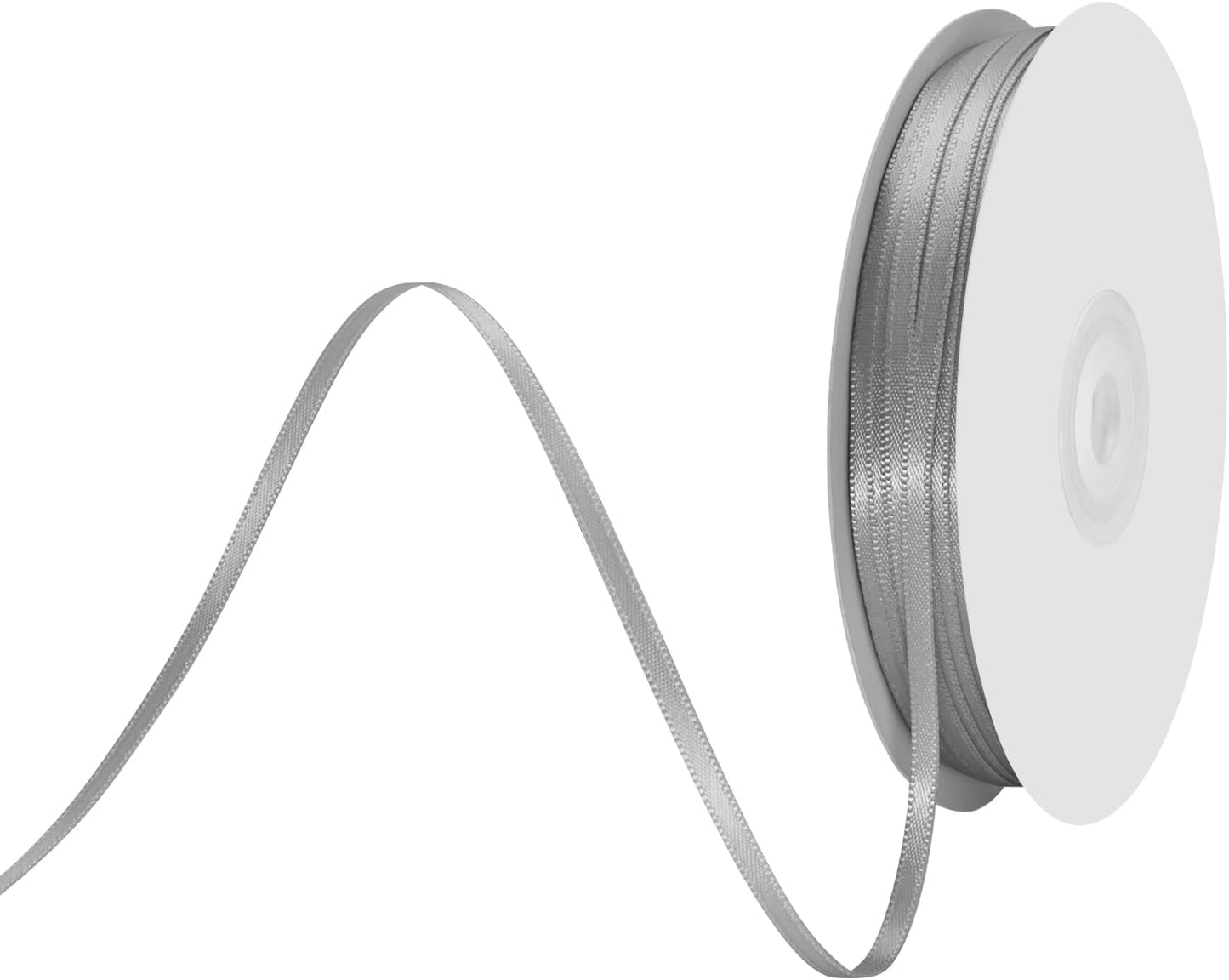 1/8 Inch X 100 Yards Silver Satin Thin Ribbon Solid Color Double Faced Ribbons Perfect for Crafts Wedding Decor Bow Making Arts Sewing and More