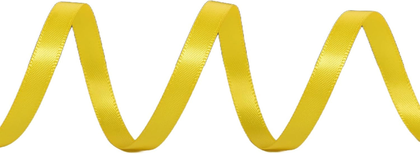 YAMA Yellow Double Faced Satin Ribbon 1/4 Inch 25 Yards Yellow Ribbon for Gift Wrapping Crafts Hair Bows Wedding Party Decoration
