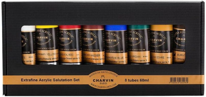 Charvin Extra Fine Professional Acrylic Paint - Salutation Set of 8-60ml Tubes, Triple-Milled, Lightfast Pigments, Open Stock Artist Acrylic Paints in Nature-Inspired Hues