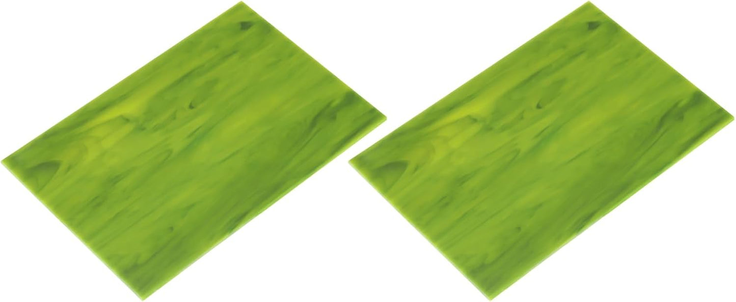 MECCANIXITY 2 Pcs Stained Glass Sheet Mosaic Tile 7.9 Inch x 5.9 Inch Green Stained Glass Sheets for Crafts DIY Art Project