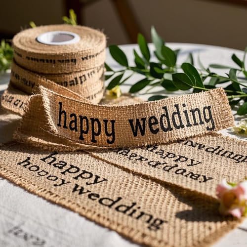 KINJOEK 1 Inch Wide 54 Yards Burlap Ribbon, Natural Jute Fabric Ribbon Crafts Ribbon for Christmas Wedding Gifts Burlap Fabric DIY for Decoration