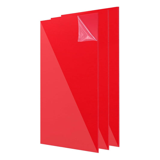 uxcell 3Pcs Acrylic Sheets 12x6 Inch Acrylic Panel 1/8 Inch-3mm Plastic Board for Picture Frames Sign Holders DIY Display Projects Craft, Clear Red