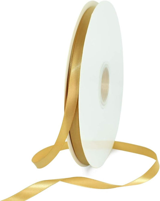 TONIFUL 3/8 Inch x 100yds Gold Satin Ribbon Thin Solid Fabric Ribbons Roll for Gift Wrapping Invitation Floral Hair Balloons Craft Sewing Party Wedding Popsicles Decoration Valentine's Day Bouquet
