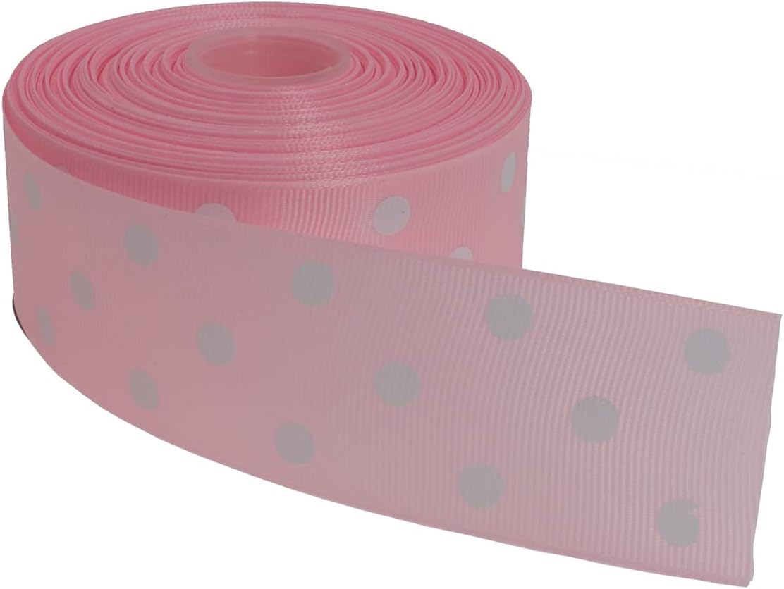 Polka Dot Grosgrain Ribbon 25 Yard Each Roll 100% Polyester (1/1-2", Pink)