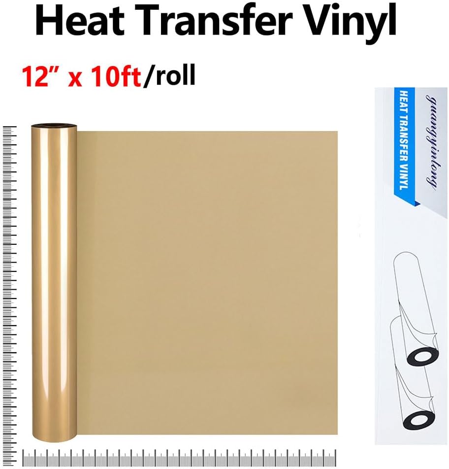 guangyintong Heat Transfer Vinyl Soil Golden HTV Rolls, 12" x 10ft Soil Golden Iron on Vinyl for T-Shirts, Matte Surface HTV Vinyl for All Cutter Machine Easy to Cut & Weed for Heat Vinyl DIY Design