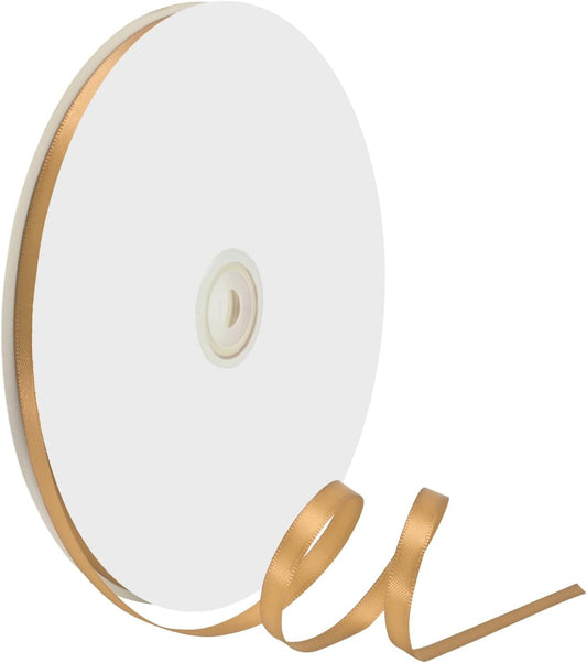 1/4" X 100 Yards Old Gold Satin Thin Ribbon Solid Color Double Faced Ribbons Perfect for Crafts Wedding Decor Bow Making Arts Sewing and More