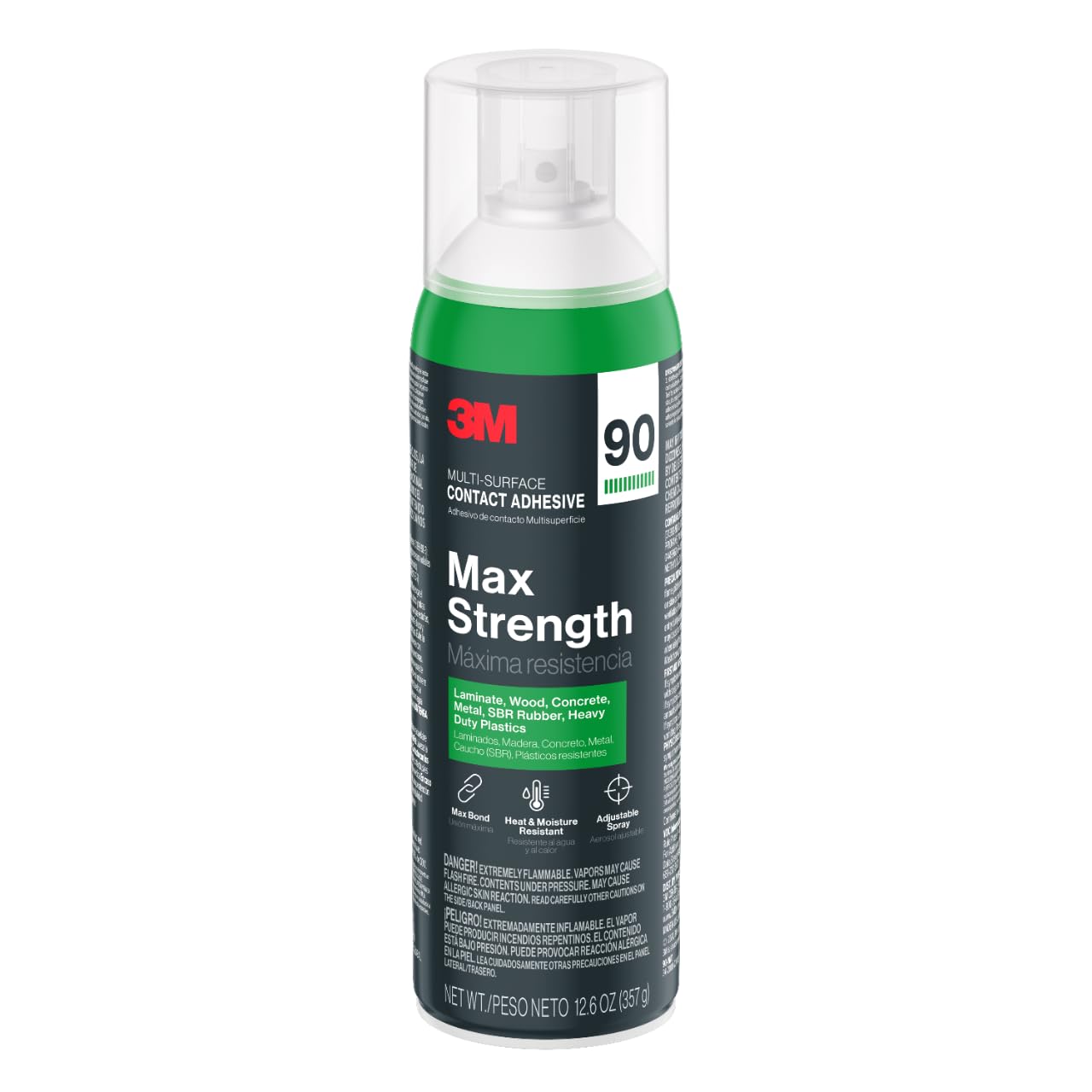 3M Max Strength 90 Contact Adhesive Spray, 12.6 oz (Pack of 2) – Low VOC Heavy Duty Glue with Adjustable Nozzle, Heat & Water Resistant Bond for Metal, Wood, Plastic, Laminate, Concrete