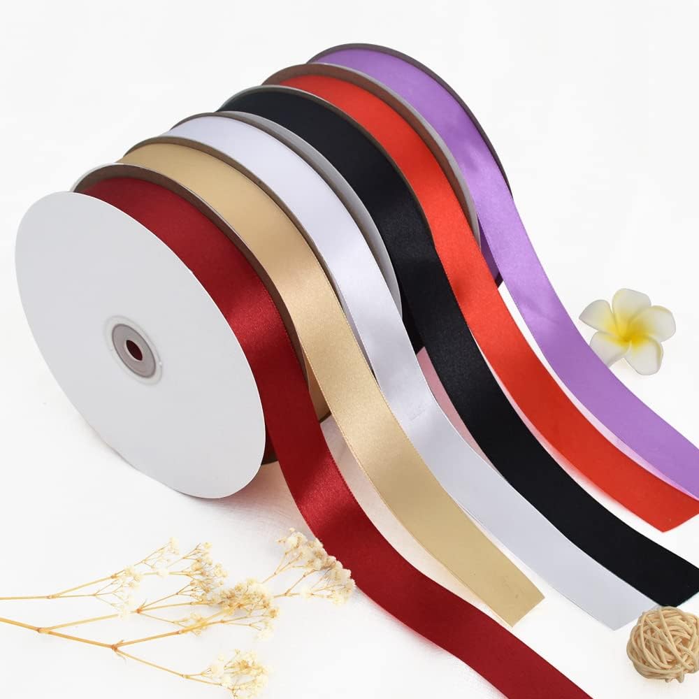 TONIFUL 1 Inch x 100yds Gold Satin Ribbon, Thin Solid Color Satin Ribbon for Gift Wrapping, Crafts, Hair Bows Making, Wedding Party Decoration, Sewing, Invitation Cards, Floral Bouquets, Christmas