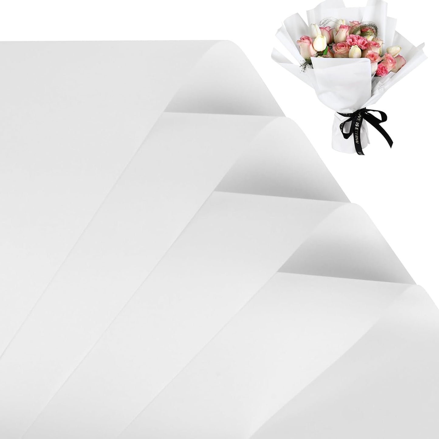 FUHITIM 20 Sheets Flower Wrapping Paper -Waterproof Floral Bouquet Wrapping Paper Used for DIY Crafts, Gift Packaging, Florist Supplies Packaging Paper for Wedding Birthday Gift (White)