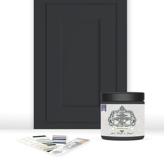 ALL-IN-ONE Paint, Durable cabinet and furniture paint. Built in primer and top coat, no sanding needed. Includes our 30 featured color card - Weathervane (charcoal), 8oz Sample