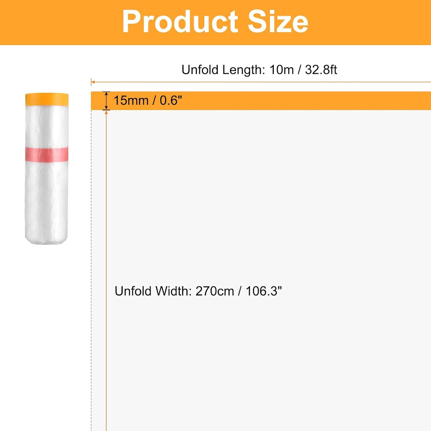 HARFINGTON Pre-Taped Masking Film 106.3" x32.8ft Double Adhesive Tape and Drape Painters Plastic Drop Cloth Film with Tape Plastic Sheeting for Automotive Painting Covering