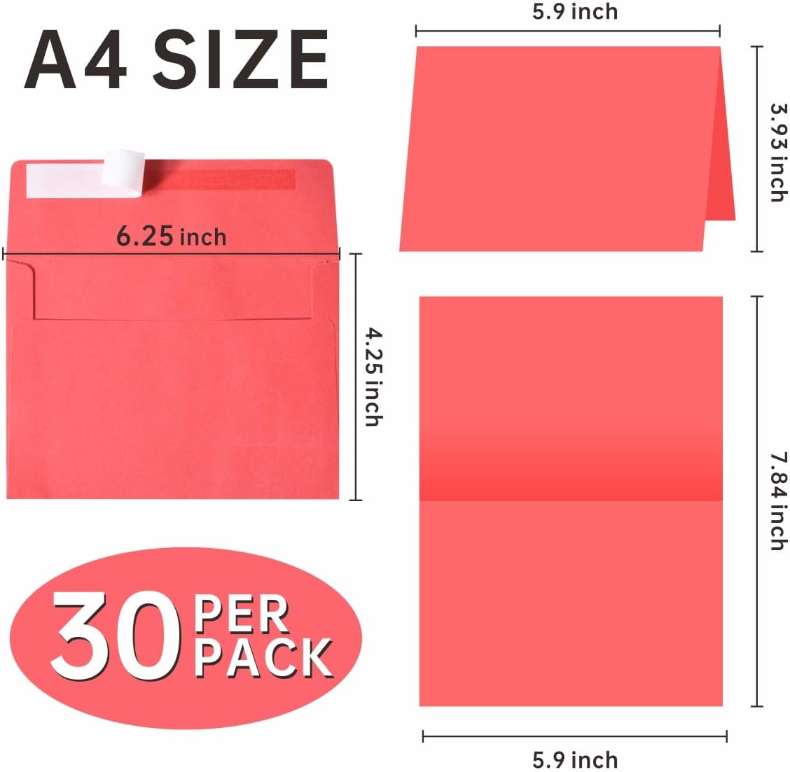 Blank Cards and Envelopes 4x6, 30 Pack 10-Color Assorted Invitation Folded Cardstock with 30 Matching Self-Seal A4 Envelopes, Thank You Blank Greeting Cards, for DIY, Print Custom, Wedding & Birthday