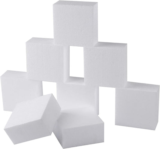 AMZQNART 8 Pack Crafts Foam Blocks, 4x4x2 Square Polystyrene Foam Bricks for Art Sculpting, Flower Arrangements, Sculpture, Modeling, School and Home DIY.