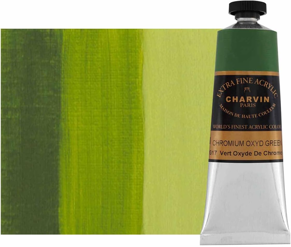 Charvin Extra Fine Professional Acrylic Paint - Chromium Oxyde Green, 60ml Tube, Triple-Milled, Lightfast Pigments, Open Stock Artist Acrylic Paints in Nature-Inspired Hues