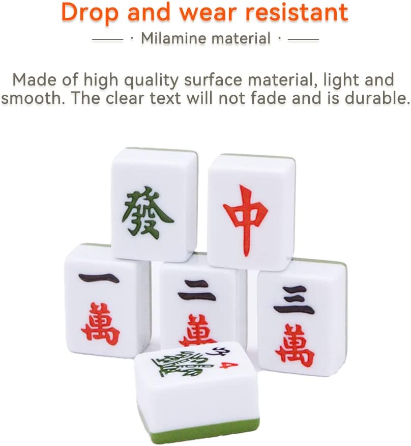 drizzle Chinese Mahjong Game Set - 146 Medium Size Tiles 1.3inch with Instructions - Professional Mah Jong Play Green [專業中式麻將]