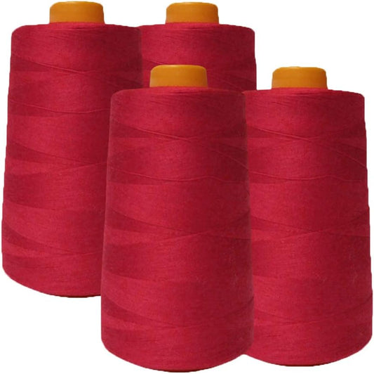AK TRADING CO. 4-Pack Red All Purpose Sewing Thread Cones (6000 Yards Each) of High Tensile Polyester Thread Spools for Sewing, Quilting, Serger Machines, Overlock, Merrow & Hand Embroidery