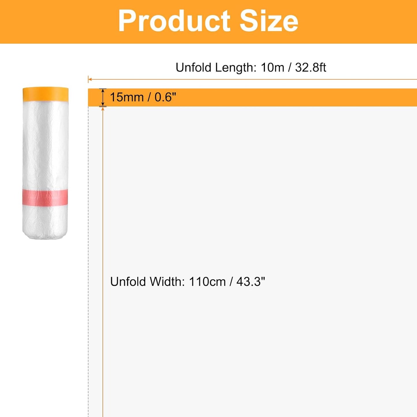 HARFINGTON Pre-Taped Masking Film 43.3" x32.8ft Double Adhesive Tape and Drape Painters Plastic Drop Cloth Film with Tape Plastic Sheeting for Automotive Painting Covering