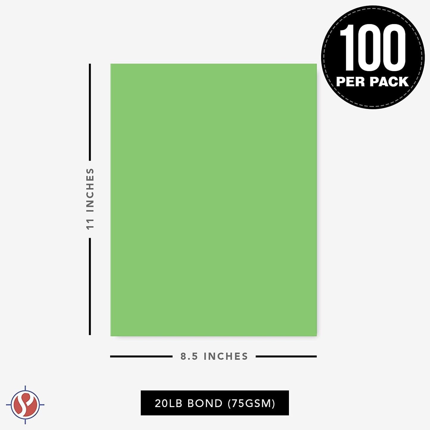 8.5 x 11" Lime Green Color Paper Smooth, for School, Office & Home Supplies, Holiday Crafting, Arts & Crafts | Acid & Lignin Free | Regular 20lb Paper - 100 Sheets