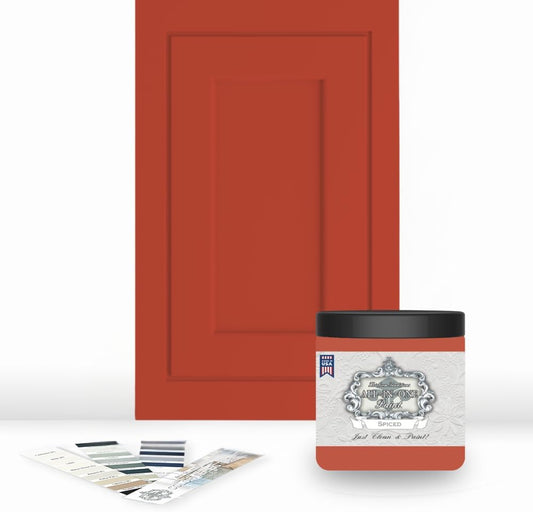 ALL-IN-ONE Paint, Durable cabinet and furniture paint. Built in primer and top coat, no sanding needed. Includes our 30 featured color card - Spiced, 8oz Sample