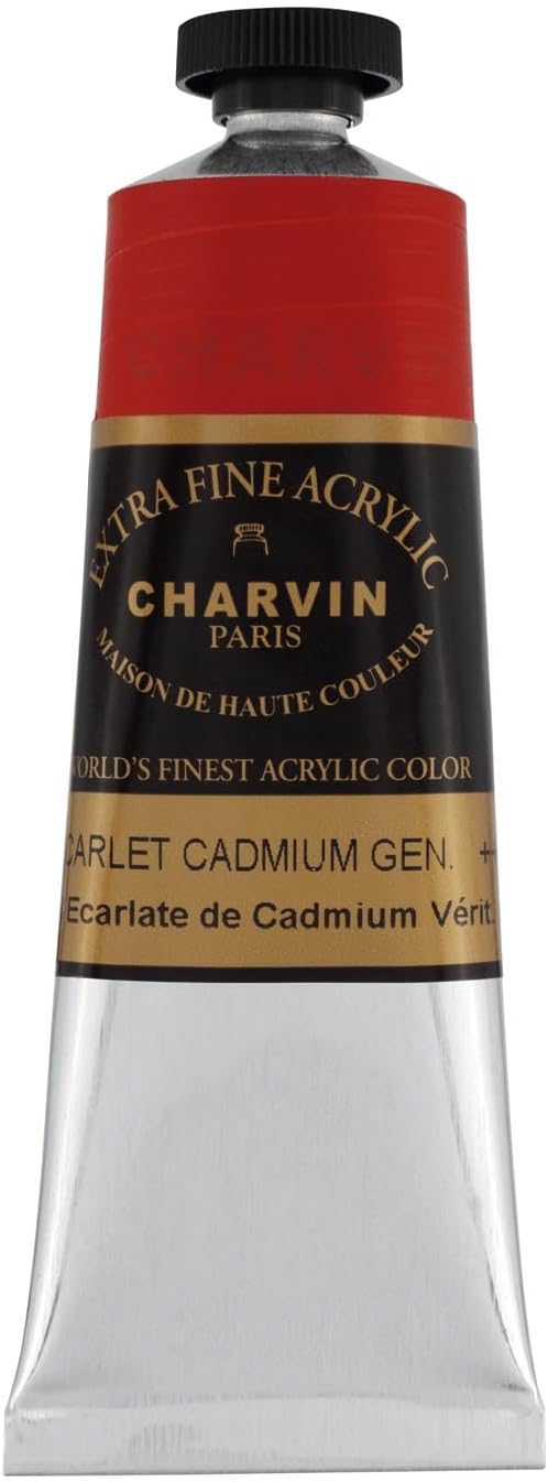 Charvin Extra Fine Professional Acrylic Paint - Cadmium Red Light Genuine, 60ml Tube, Triple-Milled, Lightfast Pigments, Open Stock Artist Acrylic Paints in Nature-Inspired Hues