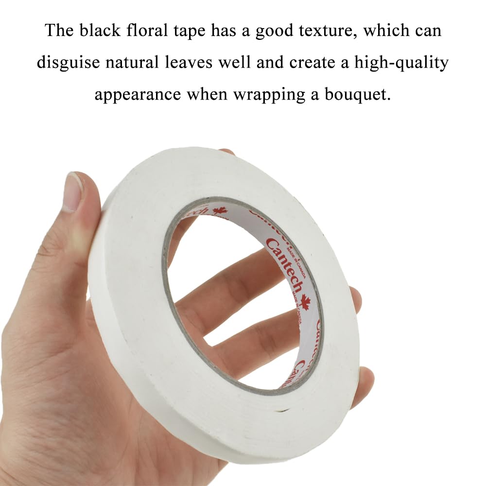 HAHIYO White 0.5Inch Wide Floral Tape, Waterproof Florist Tape Flower Wrap Adhesive Waterproof Decorative Tape for Bouquet Stem Wrapping Flower Arranging and Floral Craft, 2Rolls 200Feet/66Yard Total