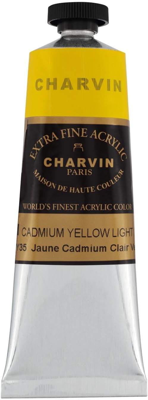 Charvin Extra Fine Professional Acrylic Paint - Cadmium Yellow Light Genuine, 60ml Tube, Triple-Milled, Lightfast Pigments, Open Stock Artist Acrylic Paints in Nature-Inspired Hues