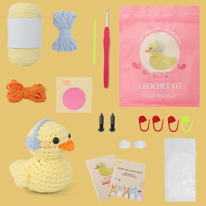 Crochet Kit for Beginners - Amigurumi Animal Crochet Kit with Video Tutorial | Complete DIY Starter Kit for Adults, Teens & Kids | Creative Craft Gift for Handmade Doll Making (Yellow Duck)