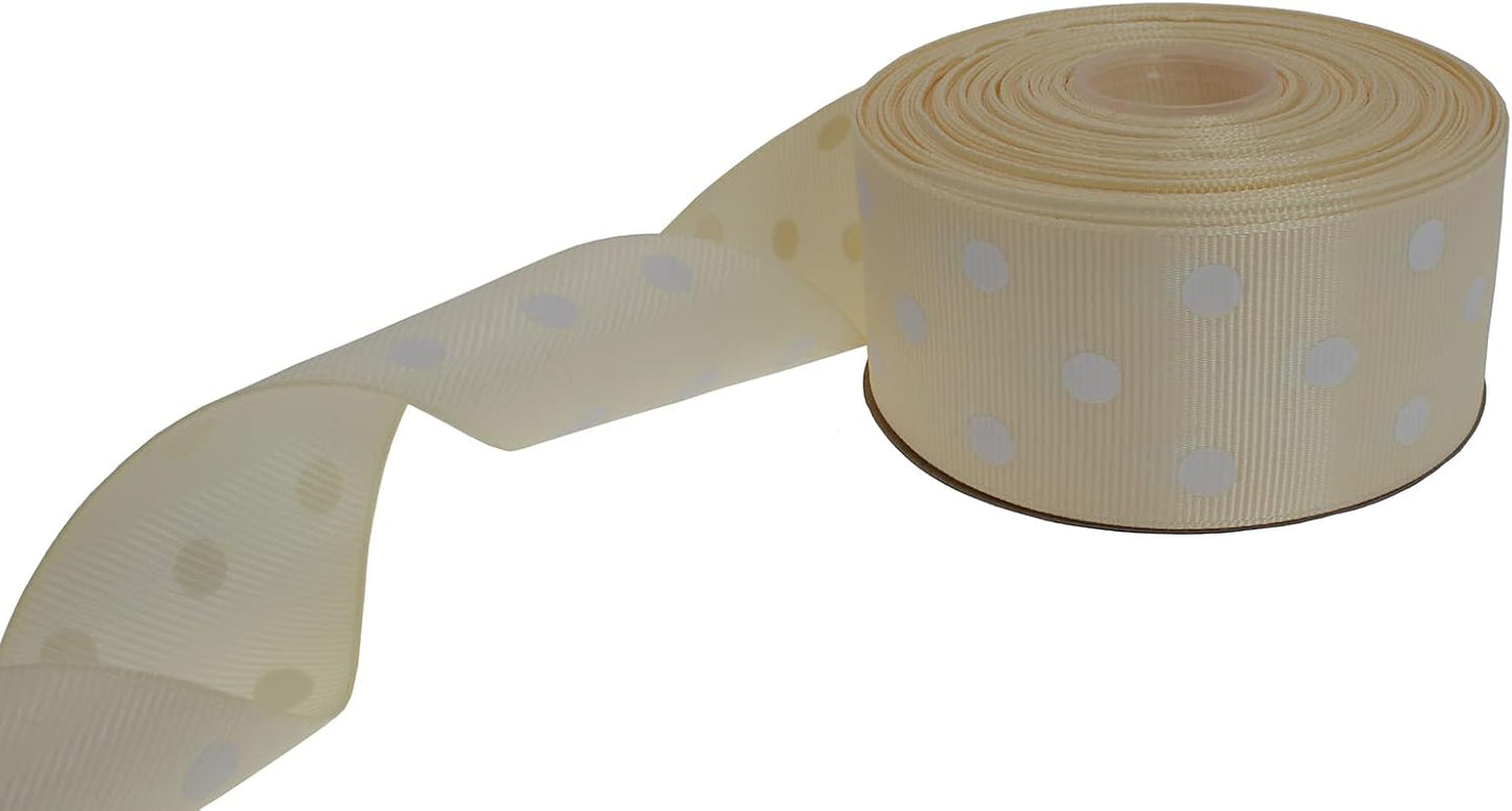 Polka Dot Grosgrain Ribbon 25 Yard Each Roll 100% Polyester (1/1-2", Beige)